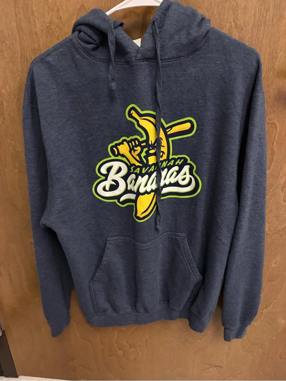 Tultex Navy Crewneck Hoodie with Yellow and Green Savannah Bananas Logo - Picture 1 of 3